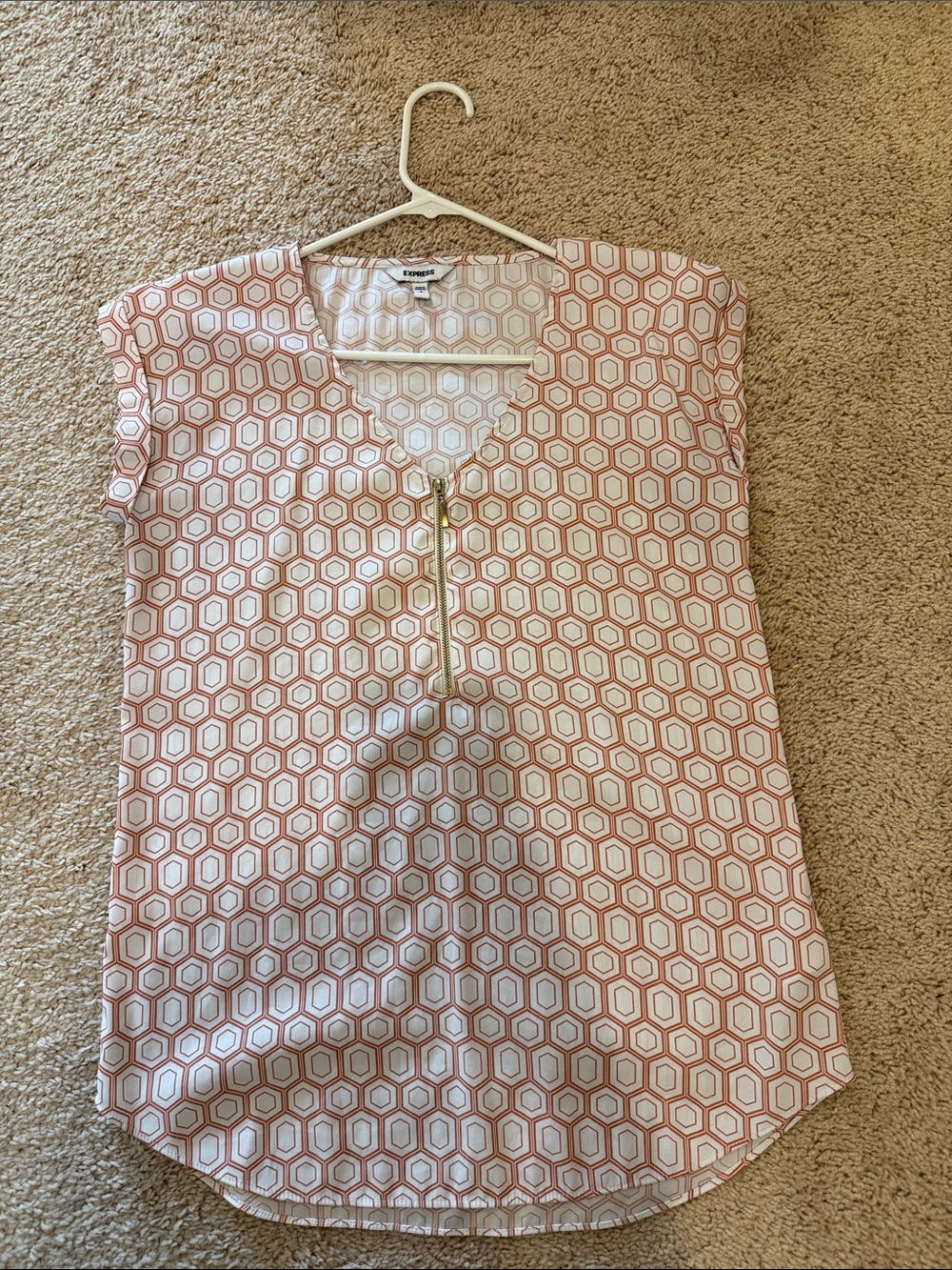 Express Pink Geometric Zip-Front Blouse